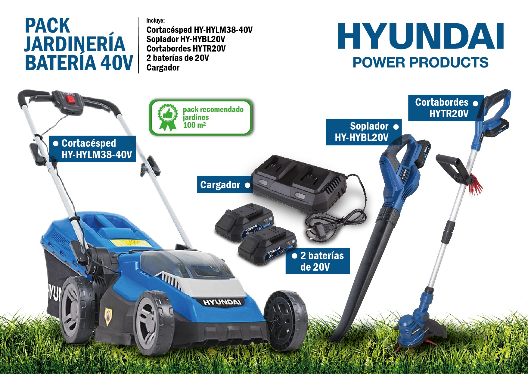 PacK Jardinería a Batería  Hyundai 40V -HYLM38-40V-PACK